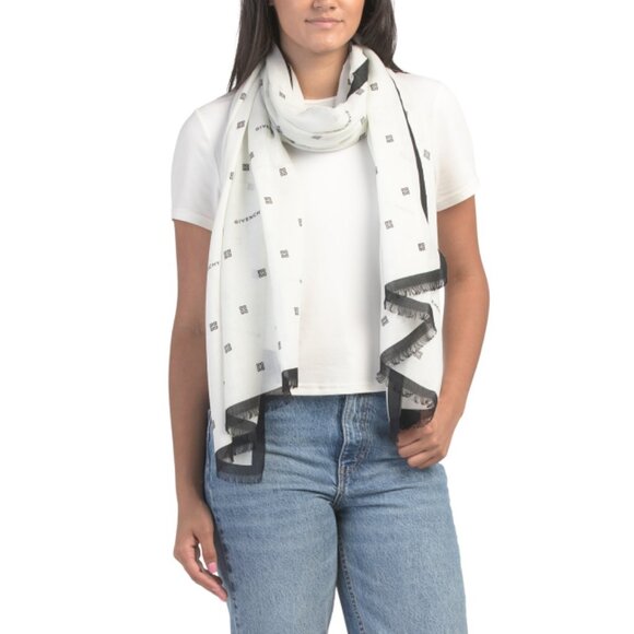GIVENCHY BLACK/BEIGE Made In Italy Cashmere Blend Plumetis Oblong Scarf